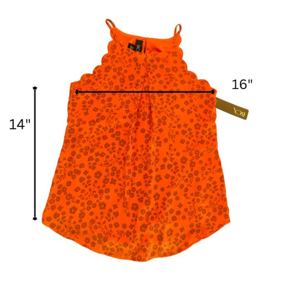 BCX High-Neck Scallop-Edge Flowy Top | Size XS | Orange Floral Print | NWT - Picture 7 of 7